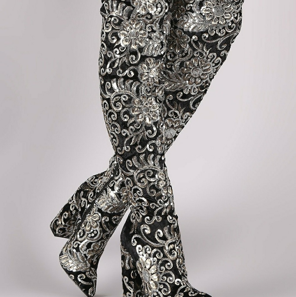 Over the knee sequin sexy boot block heel